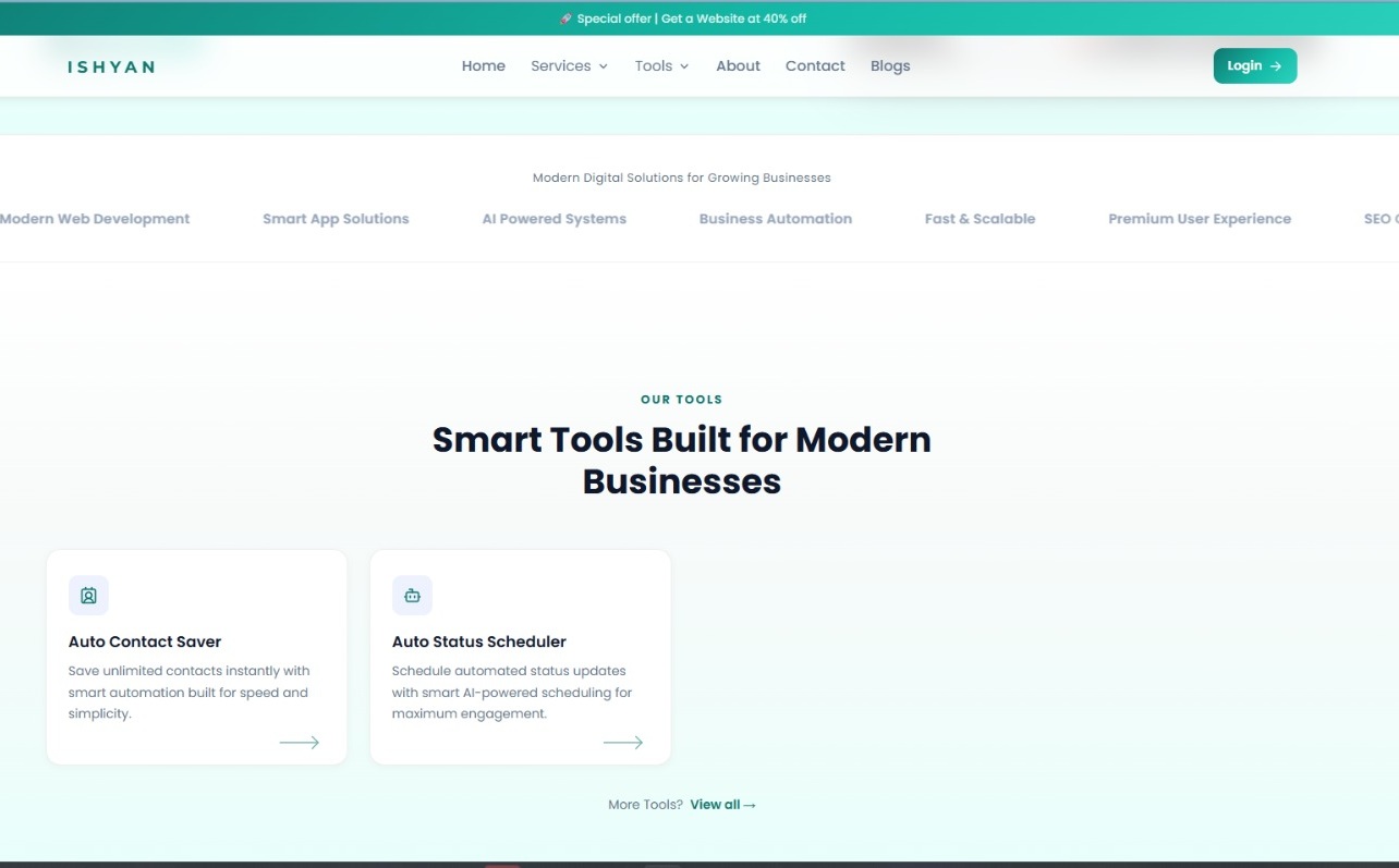Ishyan Technologies modern business solutions platform built by Abdullah Shahid