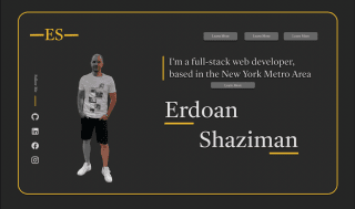 The heading screen, with yellow frame borders, lefts side includes the social media links, next to the links Ed Shazimans image and the right to the nav bar and below the navbar intro.