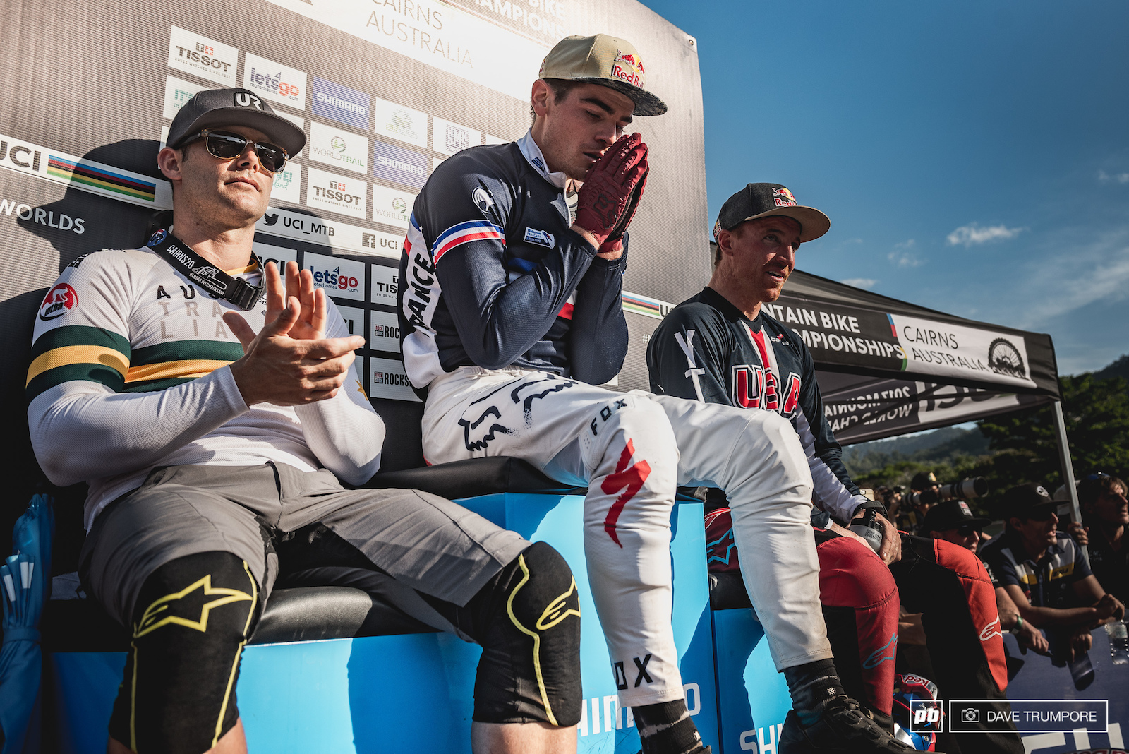 The hot seat at a downhill final, last rider on course