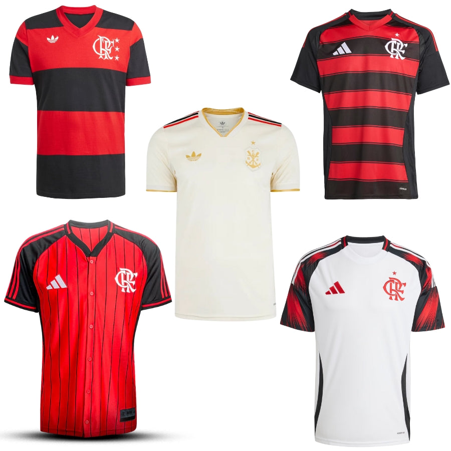 Flamengo Fan Jersey Home, Away, Third, Retro 81 e Baseball 2025/26 – Kit 5 Fan Jersey