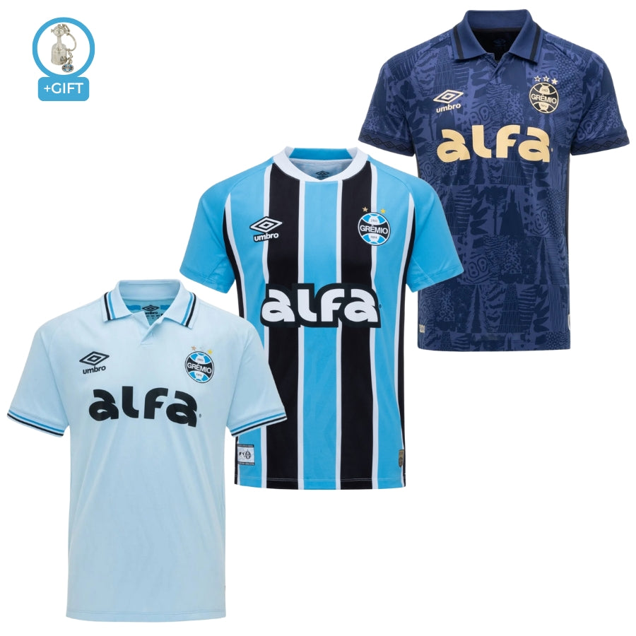 Grêmio Fan Jersey Home, Away e Third 2025/26 – Kit 3 Fan Jersey