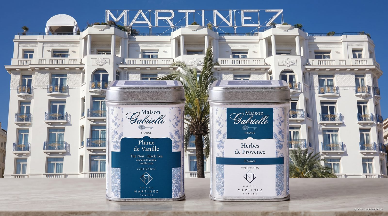 Boîtes Plume de Vanille et Herbes de Provence devant la façade de l'Hôtel Martinez Cannes