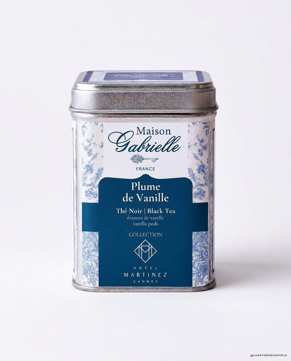 Boîte métal de thé Plume de Vanille Maison Gabrielle pour l'Hôtel Martinez Cannes