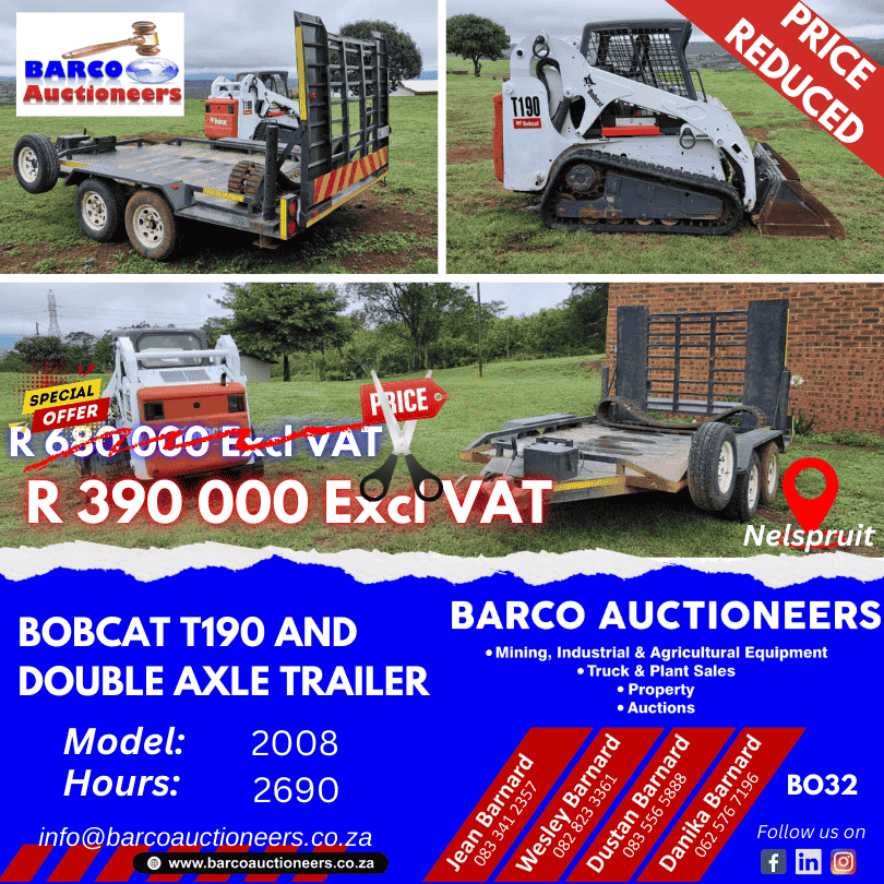 BO32_Combo Deal Bobcat T190 2008 model and Double Axle Trailer