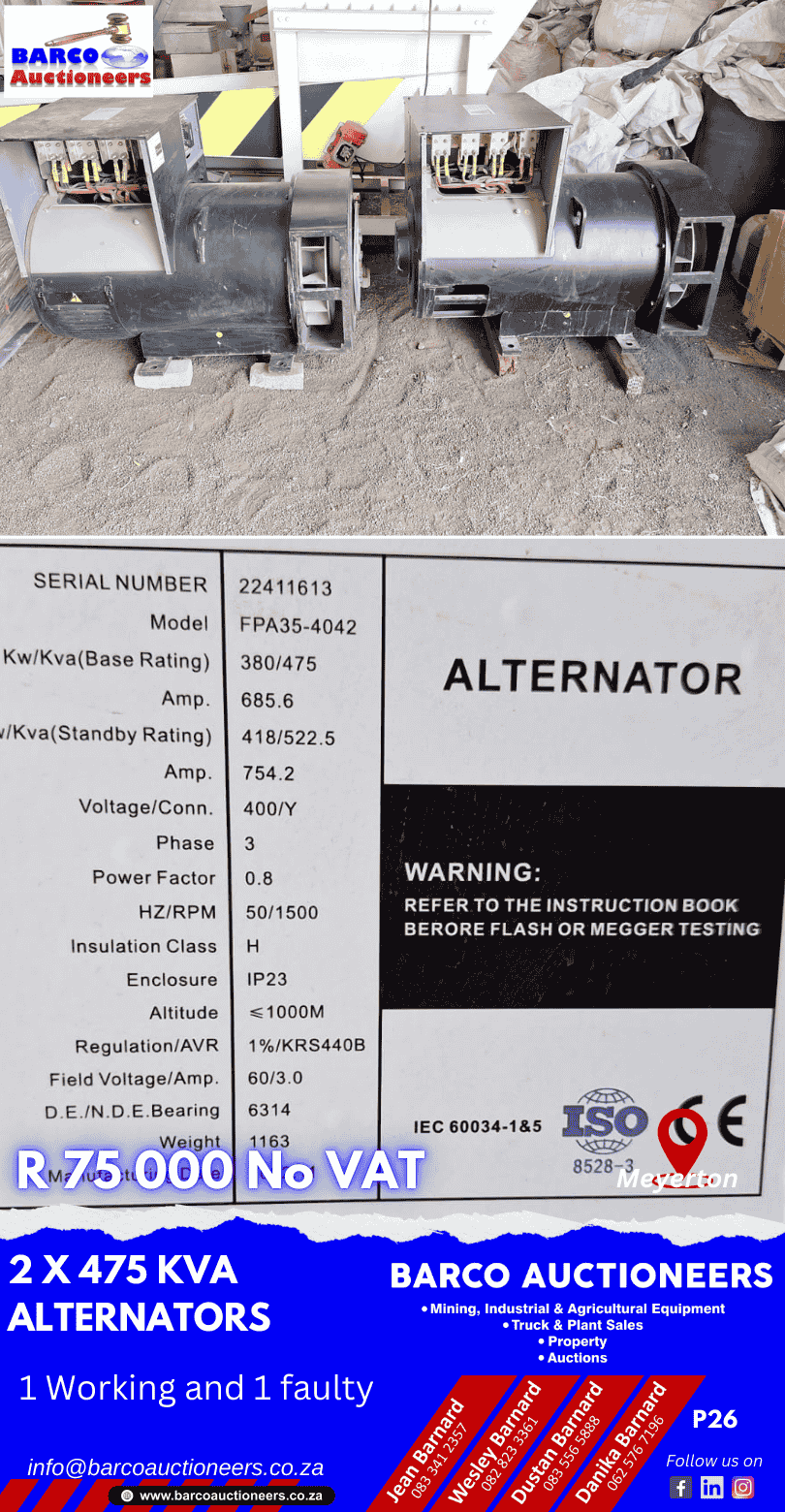 P26_2 x 475 kva Alternators