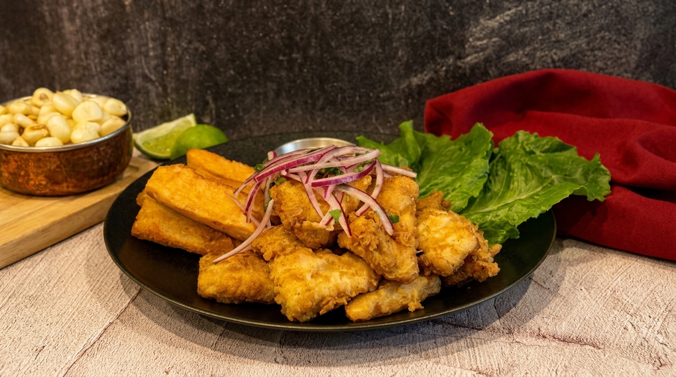 Crispy Jalea fried fish platter with yucca fries at Harlemite Peruvian restaurant Harlem