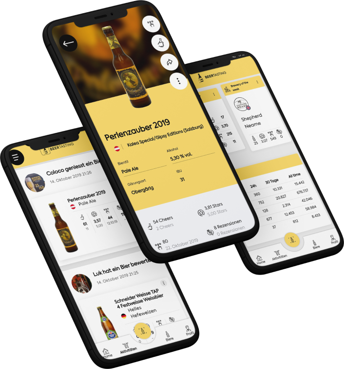 Phone shows the App BeerTasting by Honeyfield