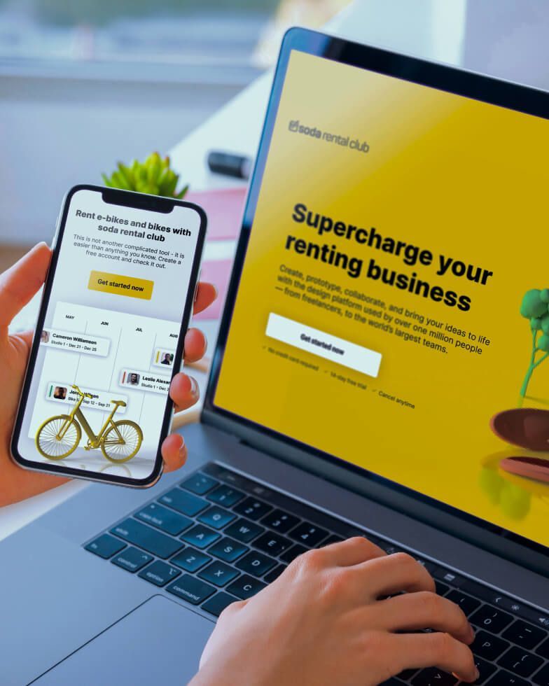 Phone and Laptop show the App Rent2B by Honeyfield