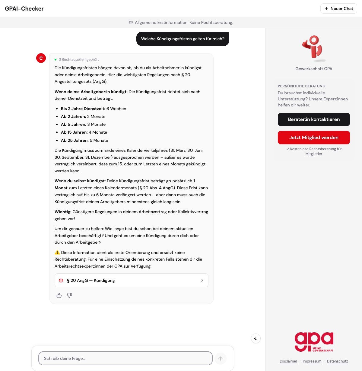 Eine Antwort auf checkts.gpa.at: strukturierte Staffel nach Dienstjahren, direkt mit § 20 AngG verlinkt.