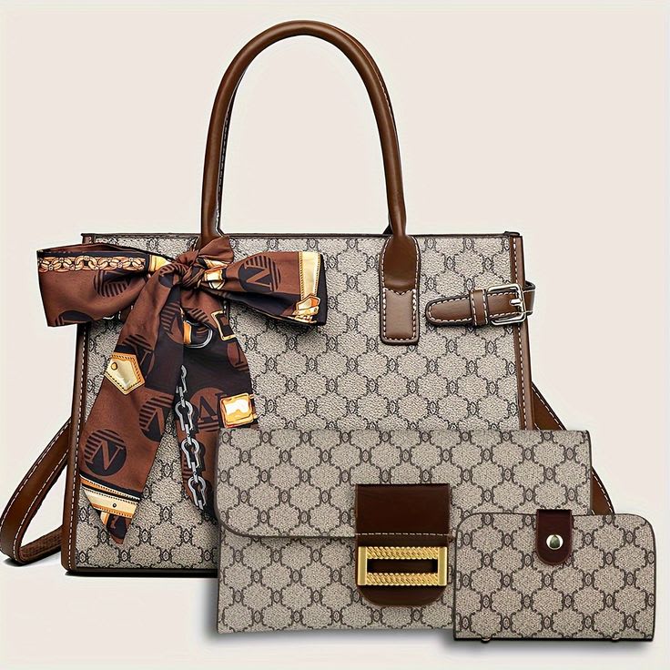 Vintage Monogram 3-Piece Designer-Inspired Tote Set