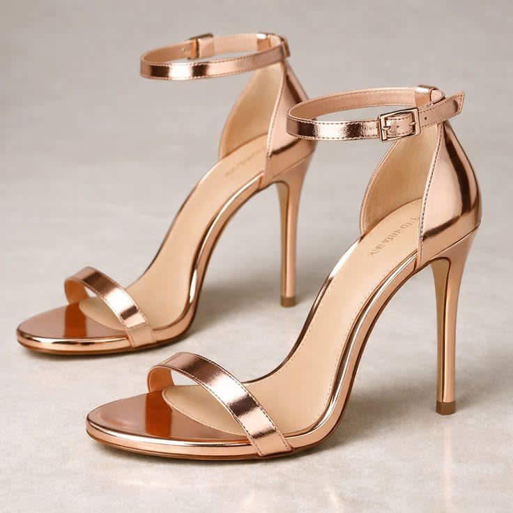 Metallic Ankle-Strap Stiletto Sandals
