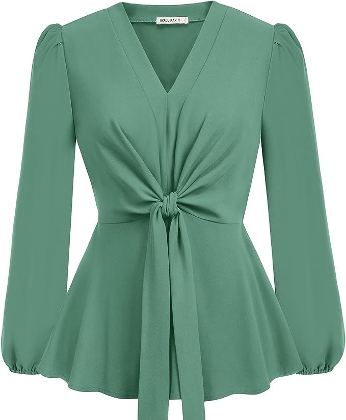 Grace Karin Tie-Front Peplum Blouse
