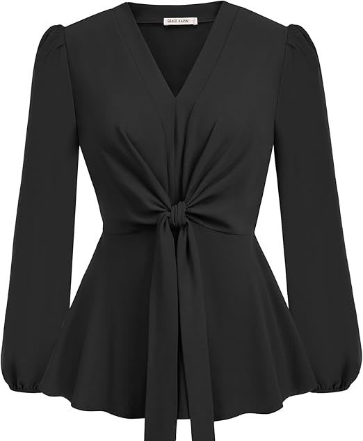 Grace Karin Tie-Front Peplum Blouse thumbnail 4