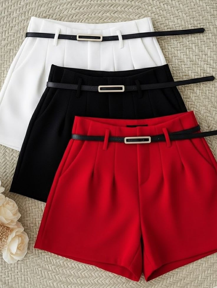 High-Waist Belted Tailored Shorts