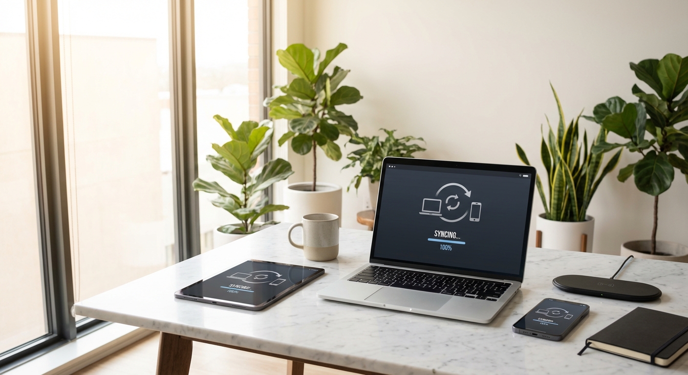 Illustration of cross-platform AI context portability across multiple devices