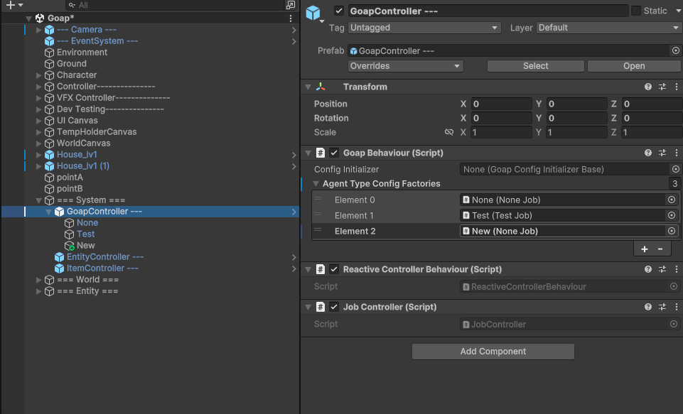 Add the child object to the AgentTypeConfigFactories at GoapBehavior script in GoapController
