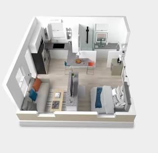 Modular home floor plan and interior layout