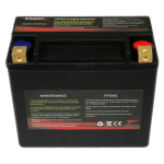 A Scorpion SSHVT-1-FFP Battery. Black casing with flush mount brass terminals.