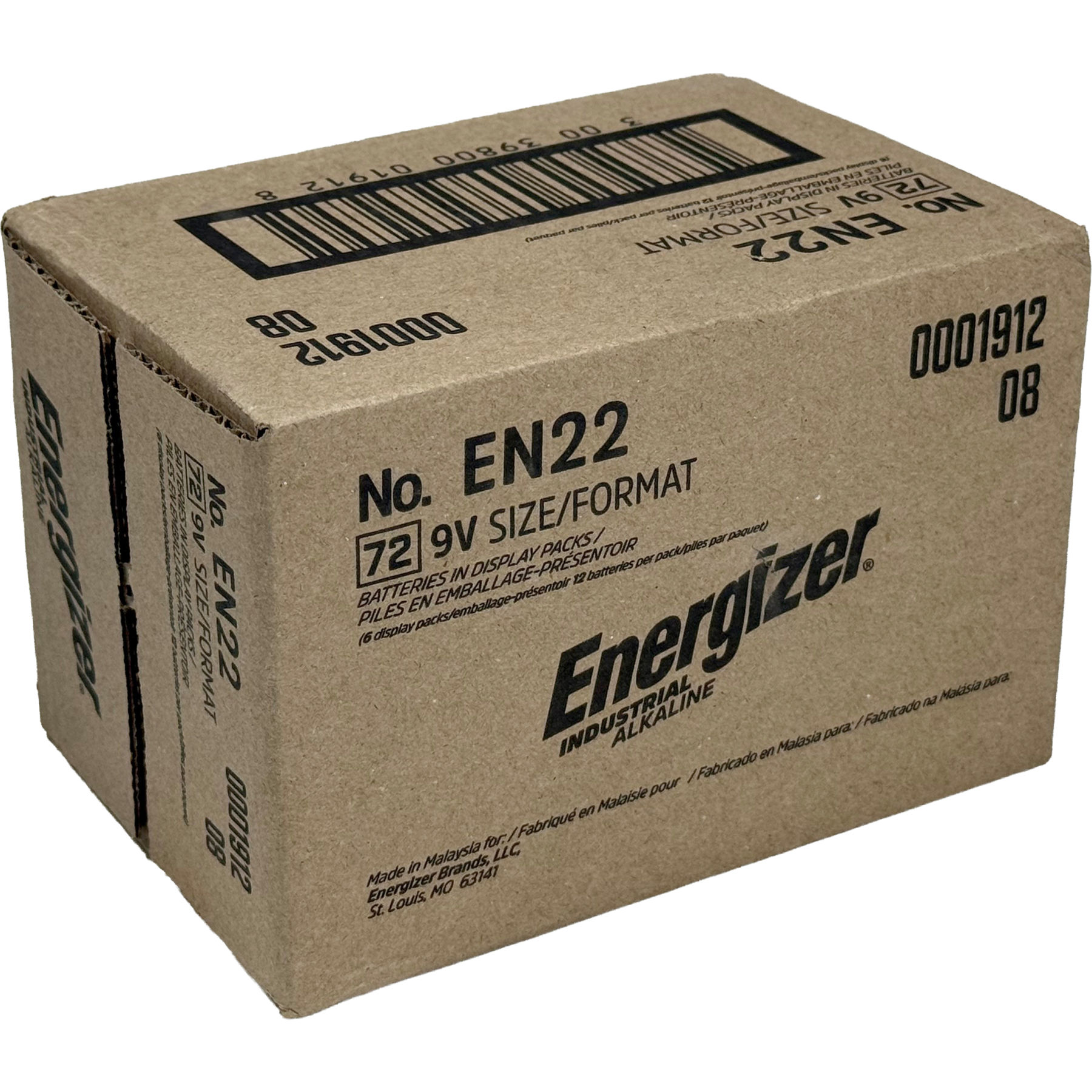 Energizer EN22-CASE: 9v Industrial Alkaline Battery Six 12-Packs