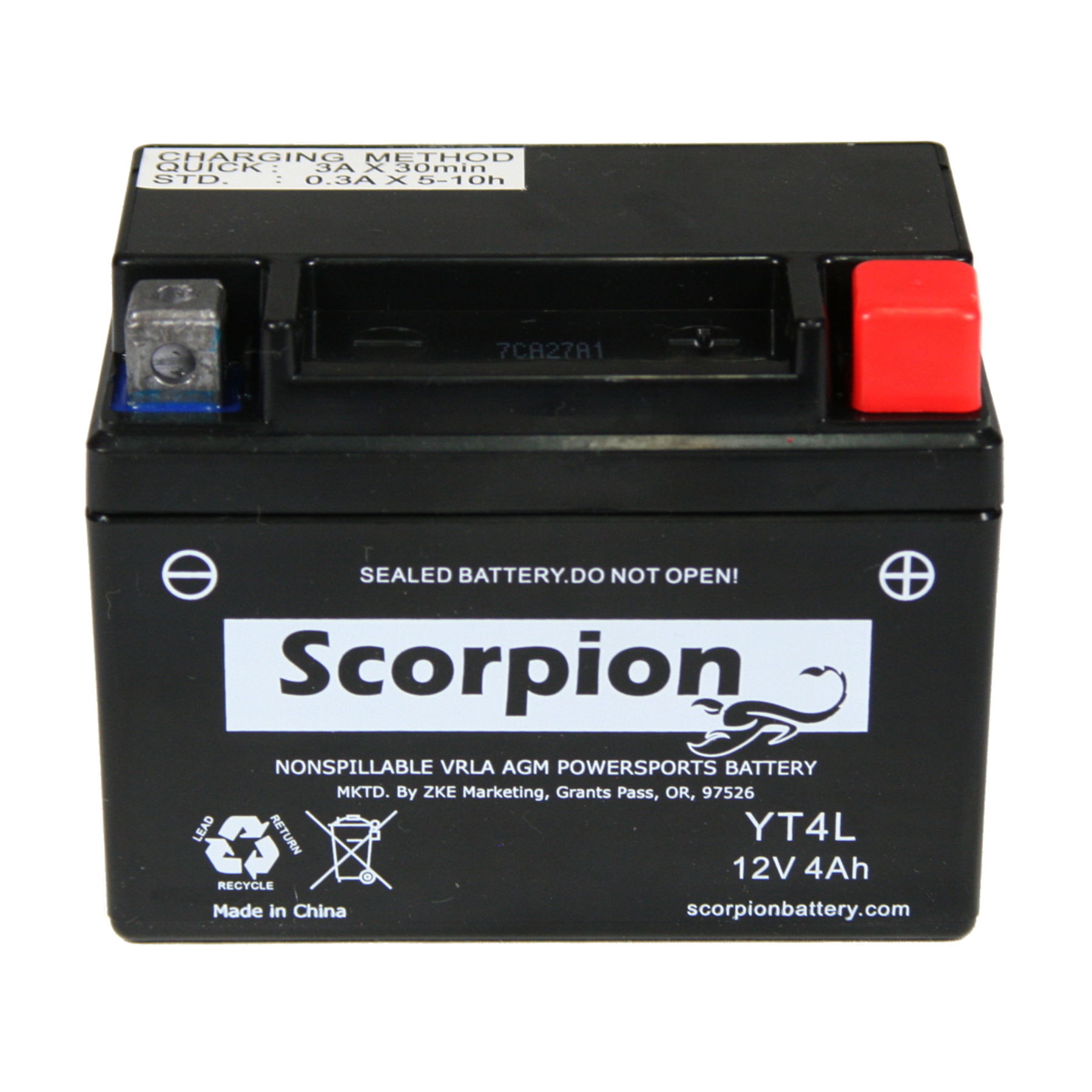 Scorpion YT4L-BS (YTX4L-BS) Motorcycle Battery - 12v 50 CCA Sealed AGM Battery