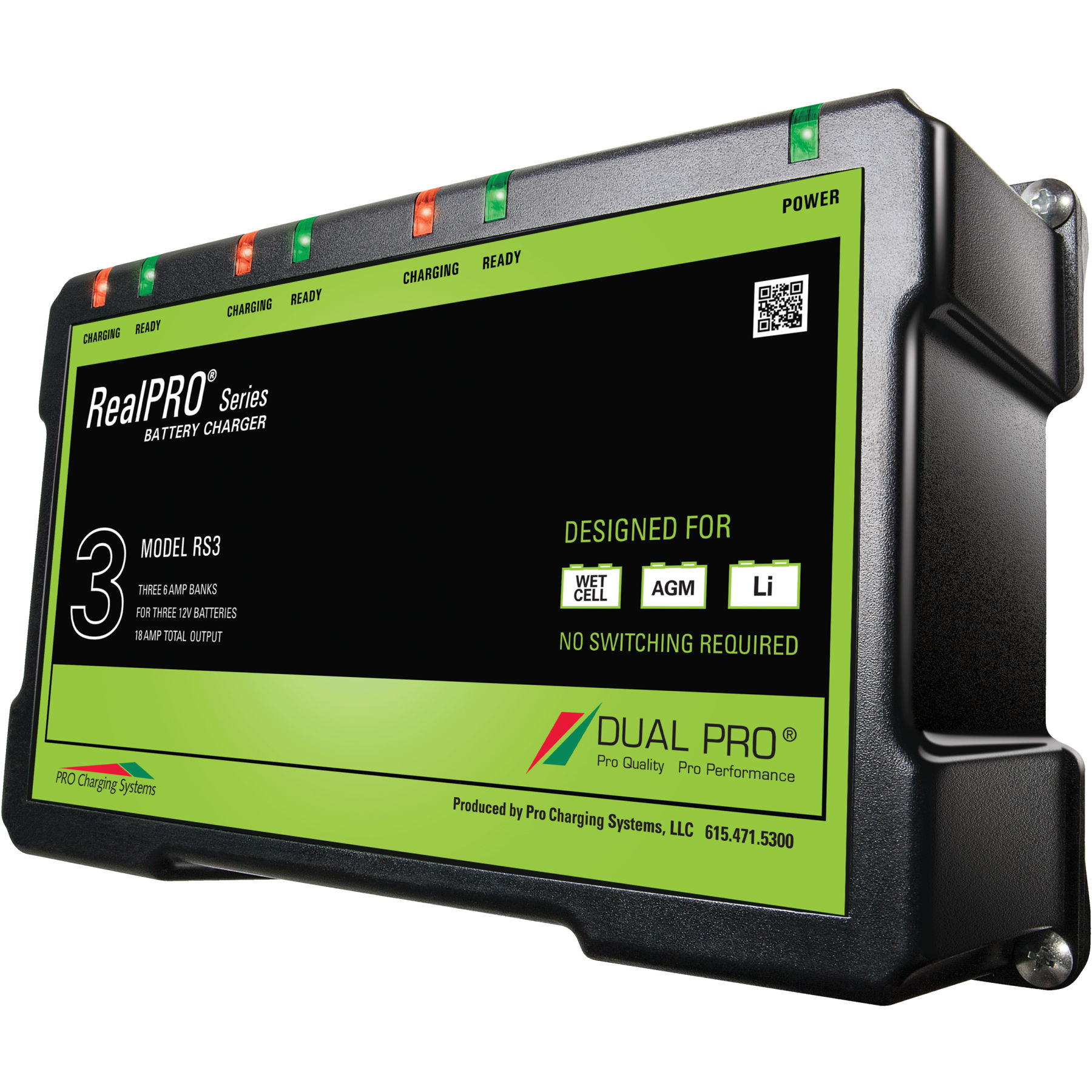 Dual Pro RS3 | RealPRO 18-Amp 3-Bank (3) 12v 6A Banks Waterproof Battery Charger by Pro Charging Systems