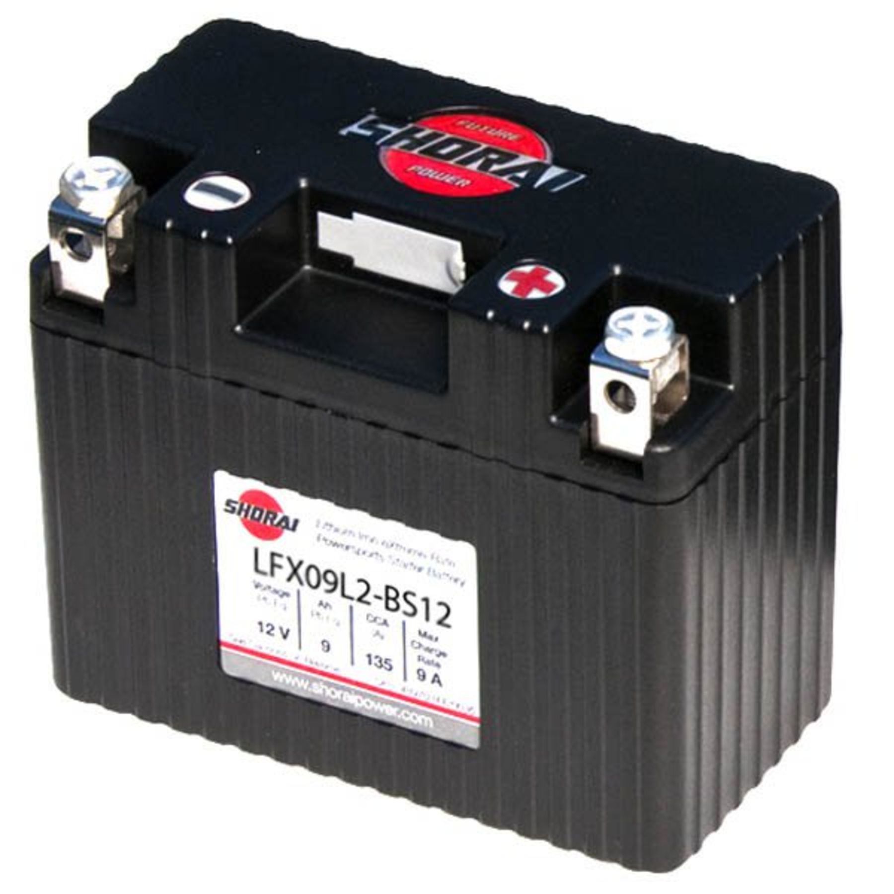 LFX09L2-BS12 Shorai 12v 9 AH PBEq LiFePO4 Power Sports Battery [- +]