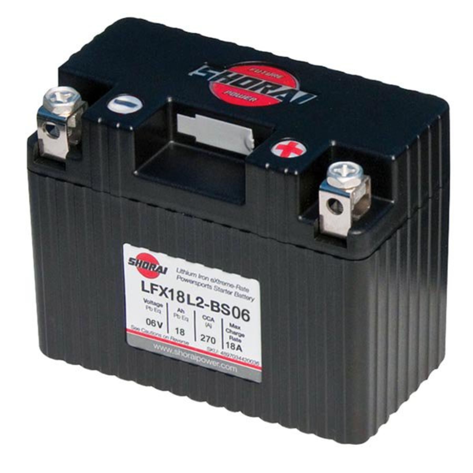 LFX18L2-BS06 Shorai 6v 18 AH PBEq LiFePO4 Power Sports Battery [- +]