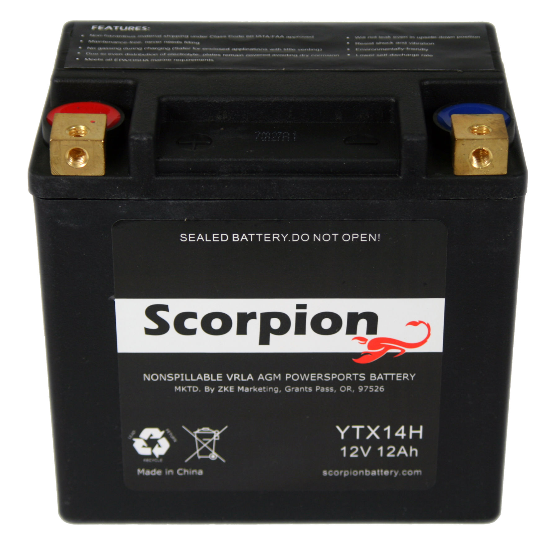 Scorpion YTX14H Harley Davidson HVT-8 Motorcycle Battery - 12v 240 CCA Sealed AGM