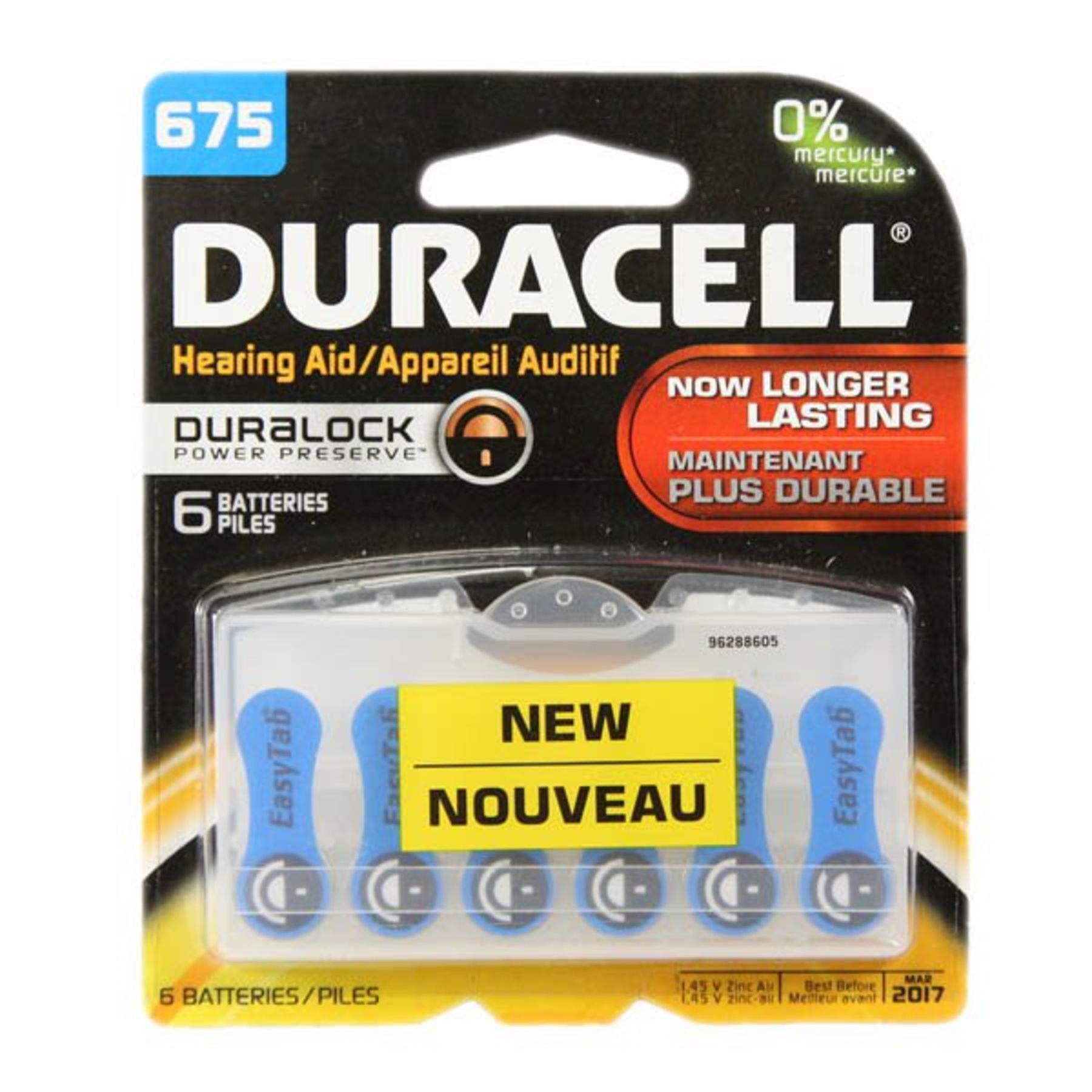 Duracell 675 Hearing Aid Battery with EasyTab 6 Pack - DA675B6ZM10