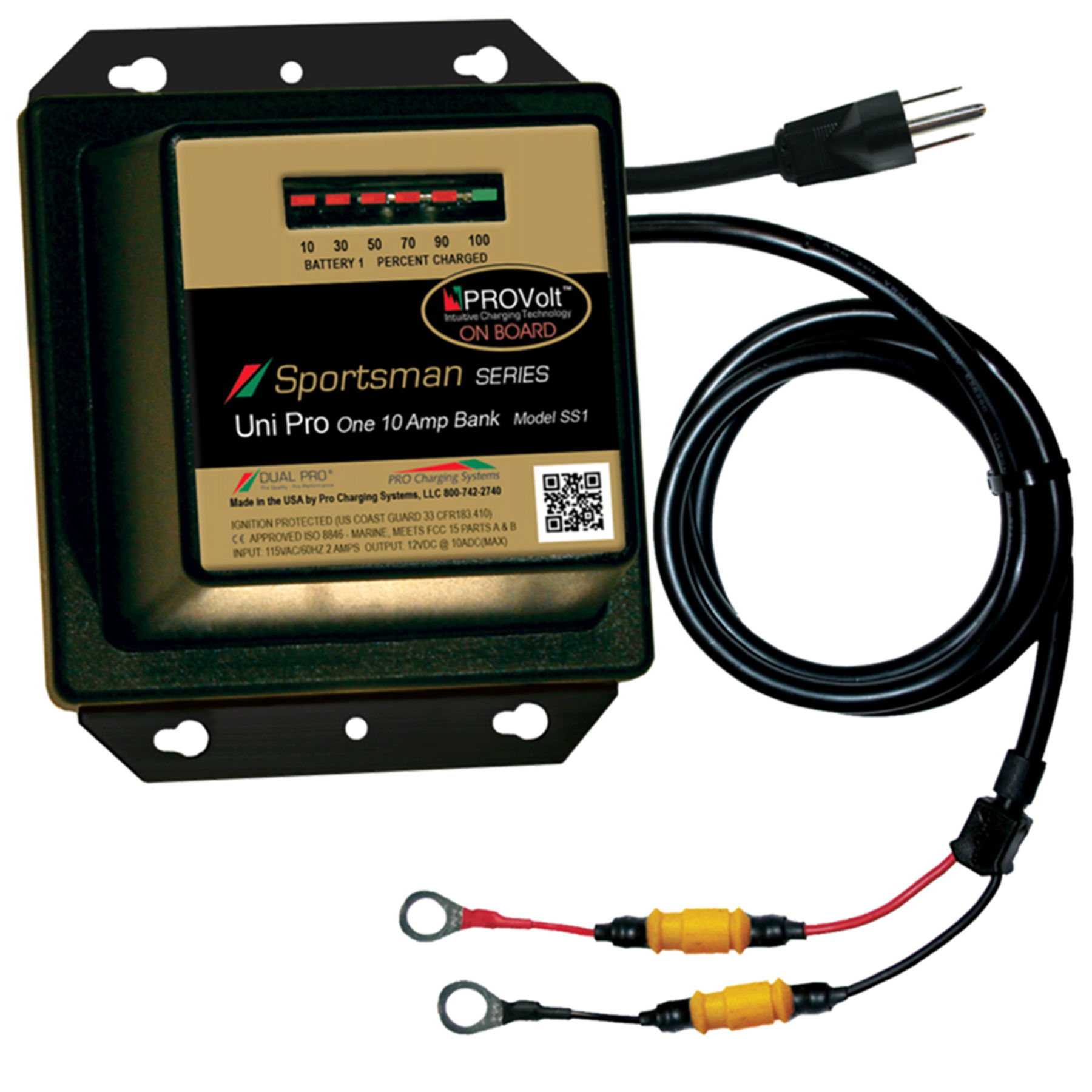 Dual Pro SS1 | Sportsman Series 12v Uni Pro One 10 Amp Bank Marine Charger by Pro Charging Systems