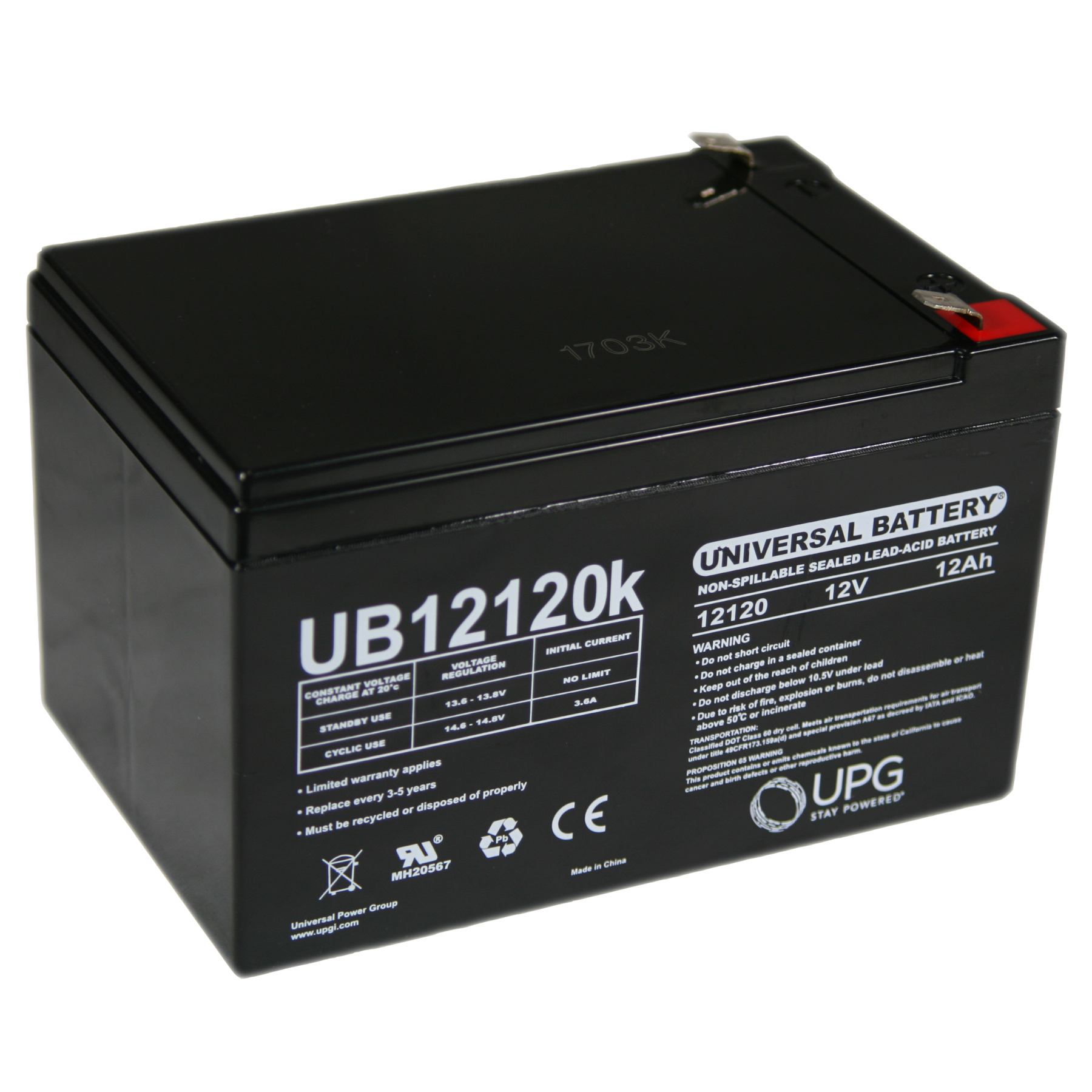 Universal Battery UB12120 12v 12 AH Sealed Lead Acid Battery