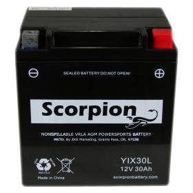 Scorpion YIX30L Powersport & Motorcycle Battery - 12v 400 CCA Sealed AGM