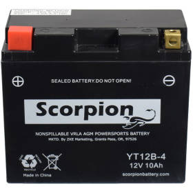 Scorpion YT12B-4 (YT12B-BS) Motorcycle Battery - 12v 210 CCA Sealed AGM Battery