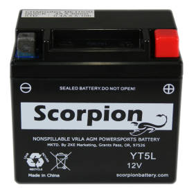 Scorpion YT5L-BS (YTX5L-BS) Battery - 12v 80 CCA Sealed AGM Motorcycle & Powersport Battery