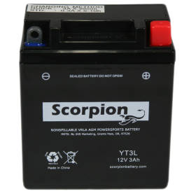 Scorpion YT3L (YTX3L) Motorcycle Battery - 12v 35 CCA Sealed AGM Battery