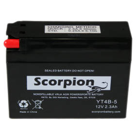 Scorpion YT4B-5 (YT4B-BS) Motorcycle Battery - 12v 40 CCA Sealed AGM Battery