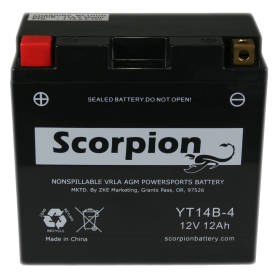 Scorpion YT14B-4 (YT14B-BS) Motorcycle Battery - 12v 220 CCA Sealed AGM Battery