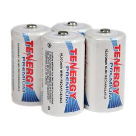 Tenergy Premium D Cell 10,000 mAh NiMH Rechargeable Battery 4-Pack - D-10105x4