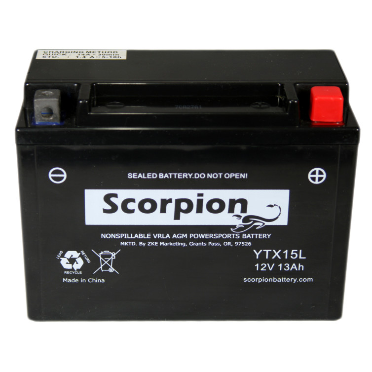 sYTX15L-BS | 12v 230 CCA Scorpion AGM Power Sport & Motorcycle Battery