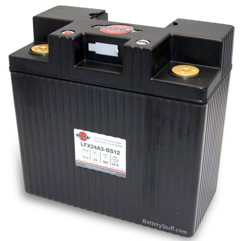 LFX24A3-BS12 Shorai 12v 24 AH PBEq LiFePO4 Power Sports Battery [+ -]