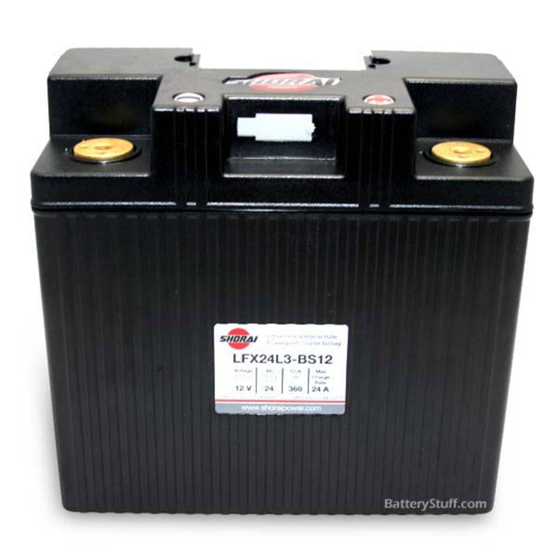 LFX24L3-BS12 Shorai 12v 24 AH PBEq LiFePO4 Power Sports Battery [- +]