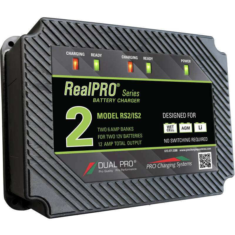 Dual Pro RS2: RealPRO 12-Amp 2-Bank (2) 12v 6A Banks Waterproof Battery Charger by Pro Charging Systems