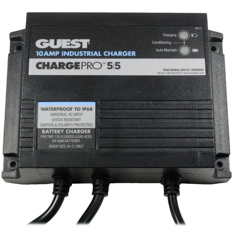 Guest ChargePRO 12v 24v 10 Amp 2-Bank Waterproof Industrial Charger