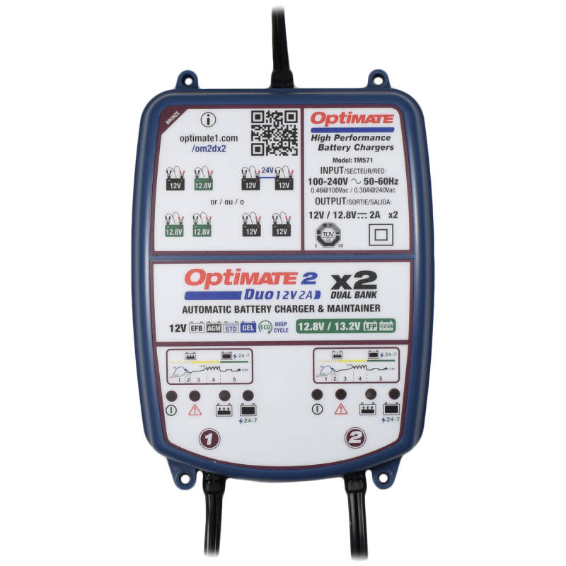 OptiMATE 2: Duo 12v 2-Amp 2-Bank Automatic Battery Charger & Maintainer