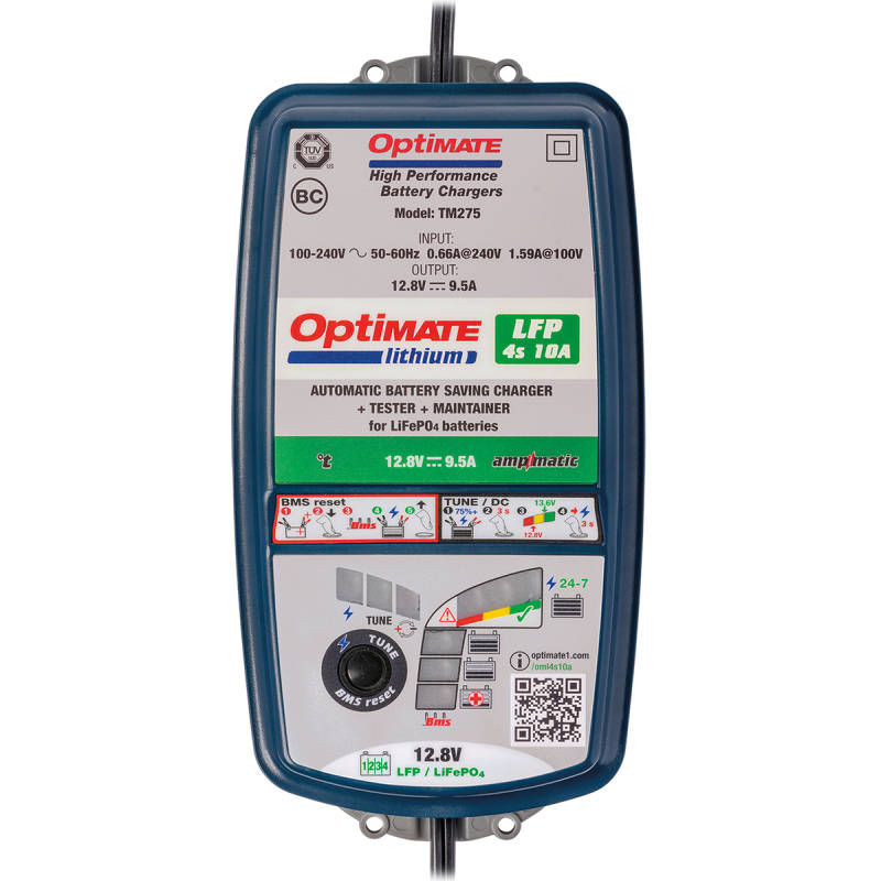 OptiMATE Lithium 4s 10A | TM275: 12.8v 9.5 Amp 10-Step Lithium LiFEPO4 Smart Charger