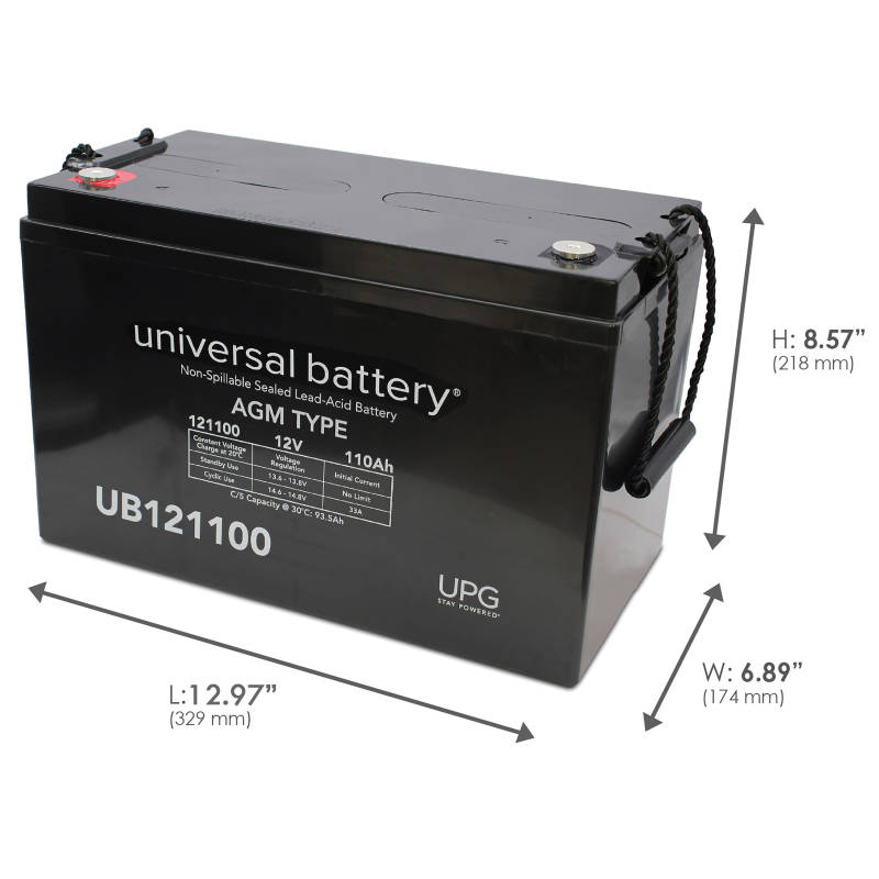 Universal Battery UB121100: 12v 110 AH Deep Cycle Sealed AGM Battery with Insert Terminals