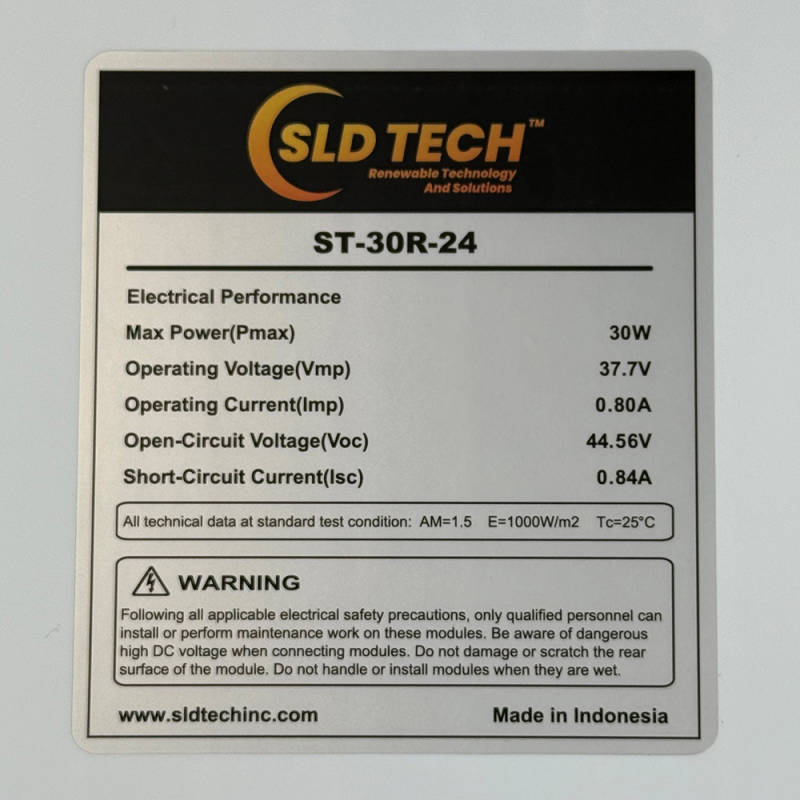 SLD TECH ST-30R-24 | SLD TECH 24v 30 Watt High-Efficiency Monocrystalline Solar Panel