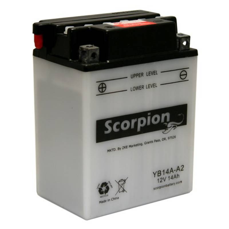 YB14A-A2 Scorpion 12v 180 CCA Power Sport Wet Battery with Acid Pack