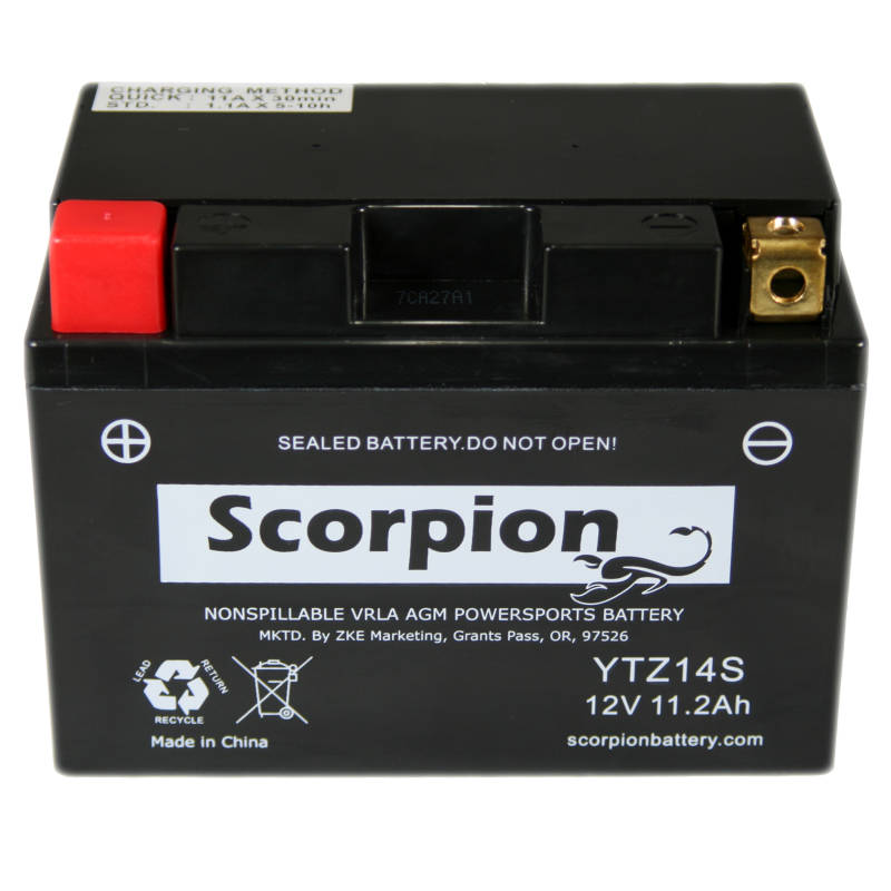 Scorpion YTZ14S Motorcycle Battery - 12v 230 CCA Sealed AGM Battery