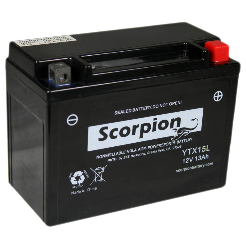 YTX15L-BS Scorpion 12v 230 CCA AGM Power Sport & Motorcycle Battery